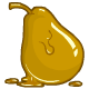 This pear has been baked and then dipped in melted caramel.