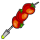 Three succulent cherry tomatos cooked on a metal skewer until tender.