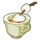 A strong cup of coffee with two roast marshmallows dipped into it. Yummy!