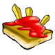 Hot buttered toast, topped with chips, then smothered with tomato sauce!