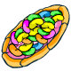 This pizza has a sugary base that goes extremely well with the sticky baked jelly bean topping.