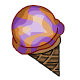 An interesting ice cream swirled with oranges and grapes.