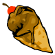 A waffle cone with two scoops of chocolate ice cream and a cherry on the top.