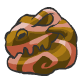 A Grarrl shaped cookie with pretty raspberry swirls all over it.