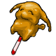 A milk chocolate Poogle, placed on a stick and then dipped in more chocolate.